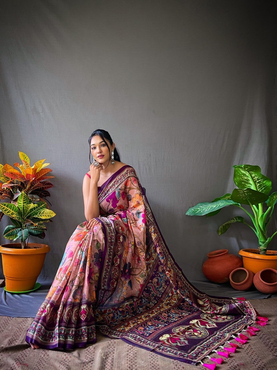 Cotton Sarees With Kalamkari Digital Print
