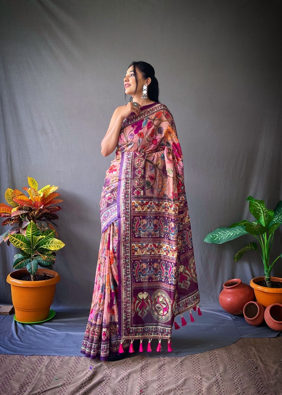 Cotton Sarees With Kalamkari Digital Print