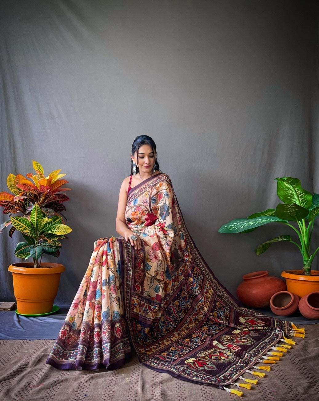 Cotton Sarees With Kalamkari Digital Print