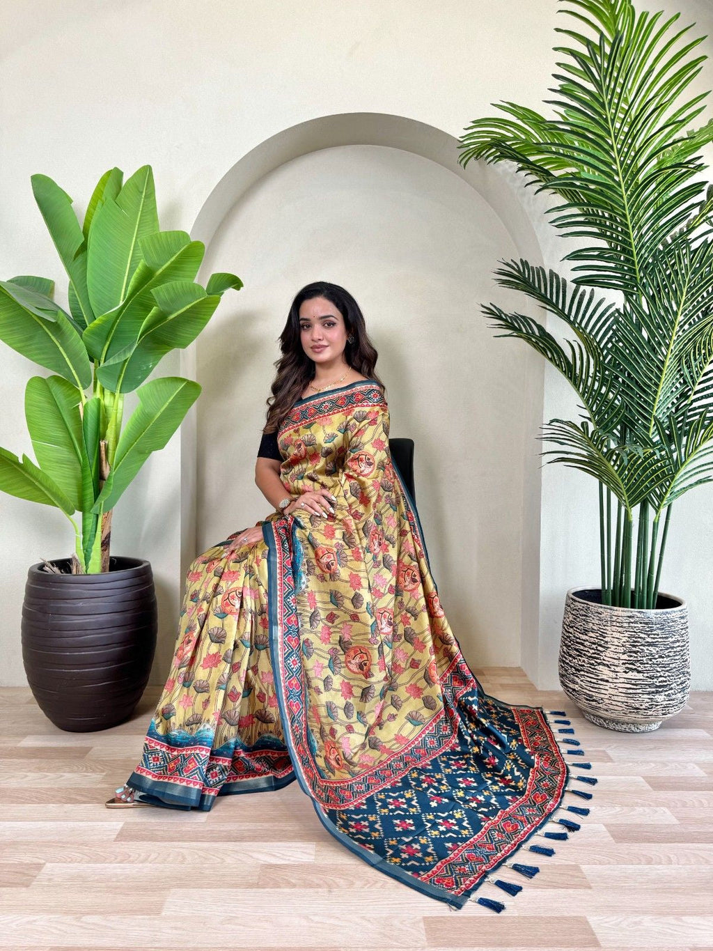Premium Dola Viscose Saree With Digital Print and Zari border