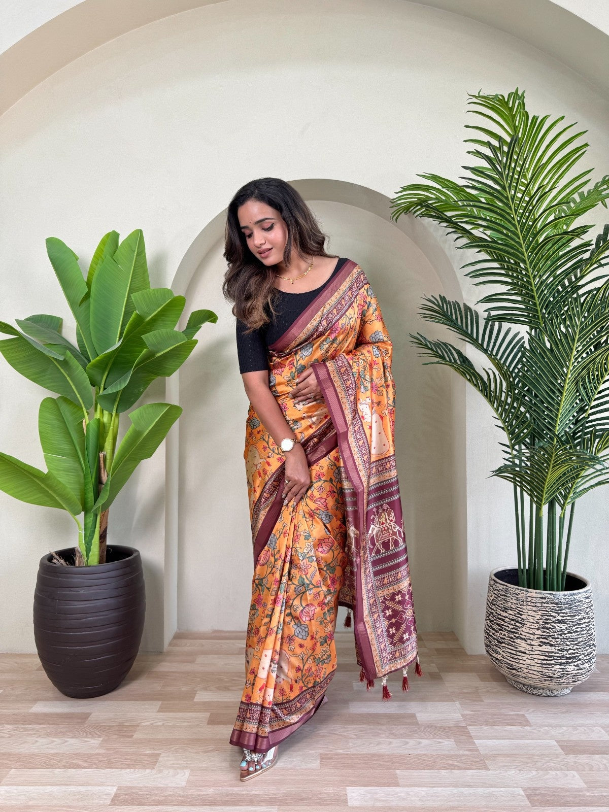Premium Dola Viscose Saree With Digital Print and Zari border