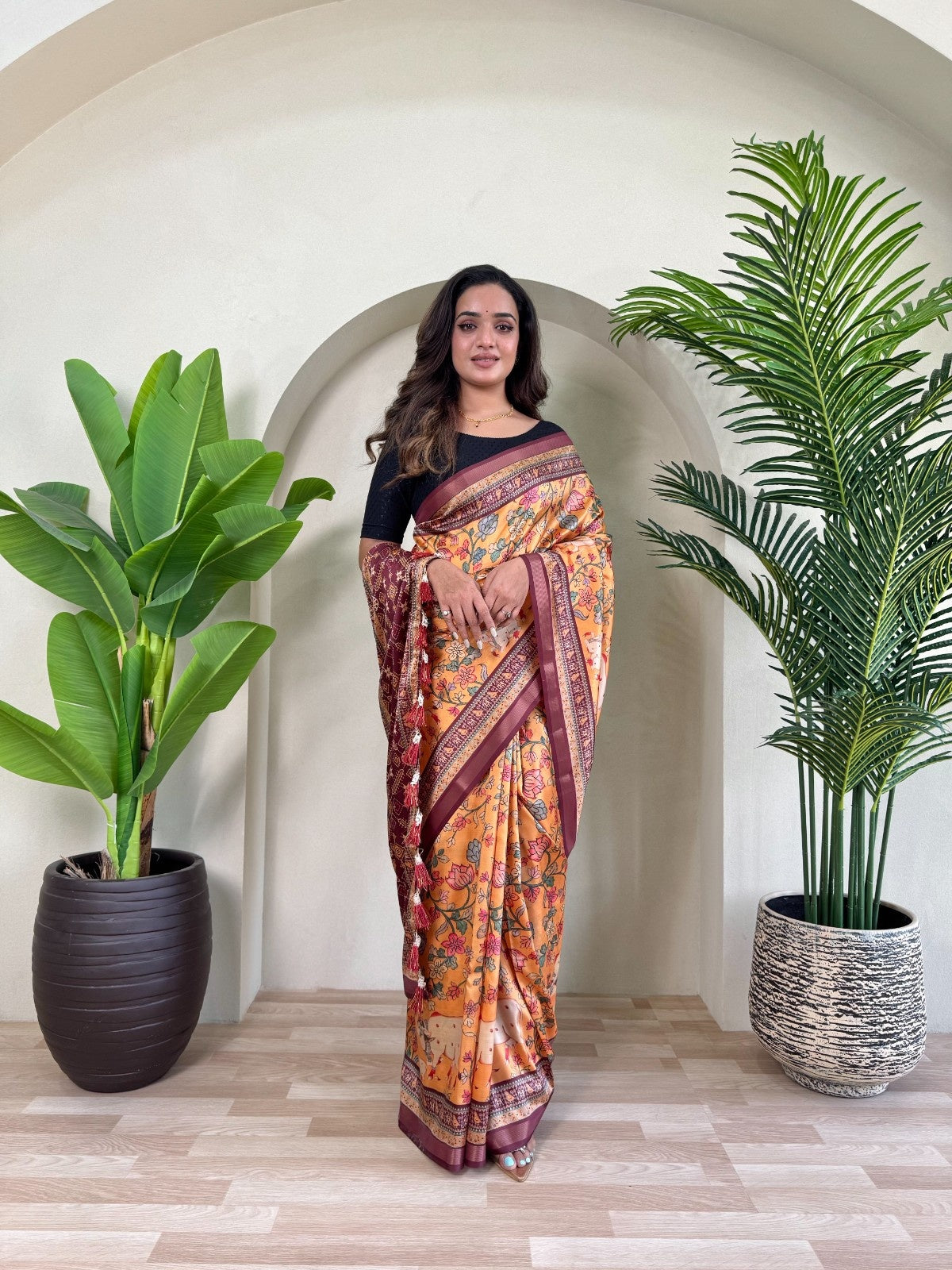 Premium Dola Viscose Saree With Digital Print and Zari border