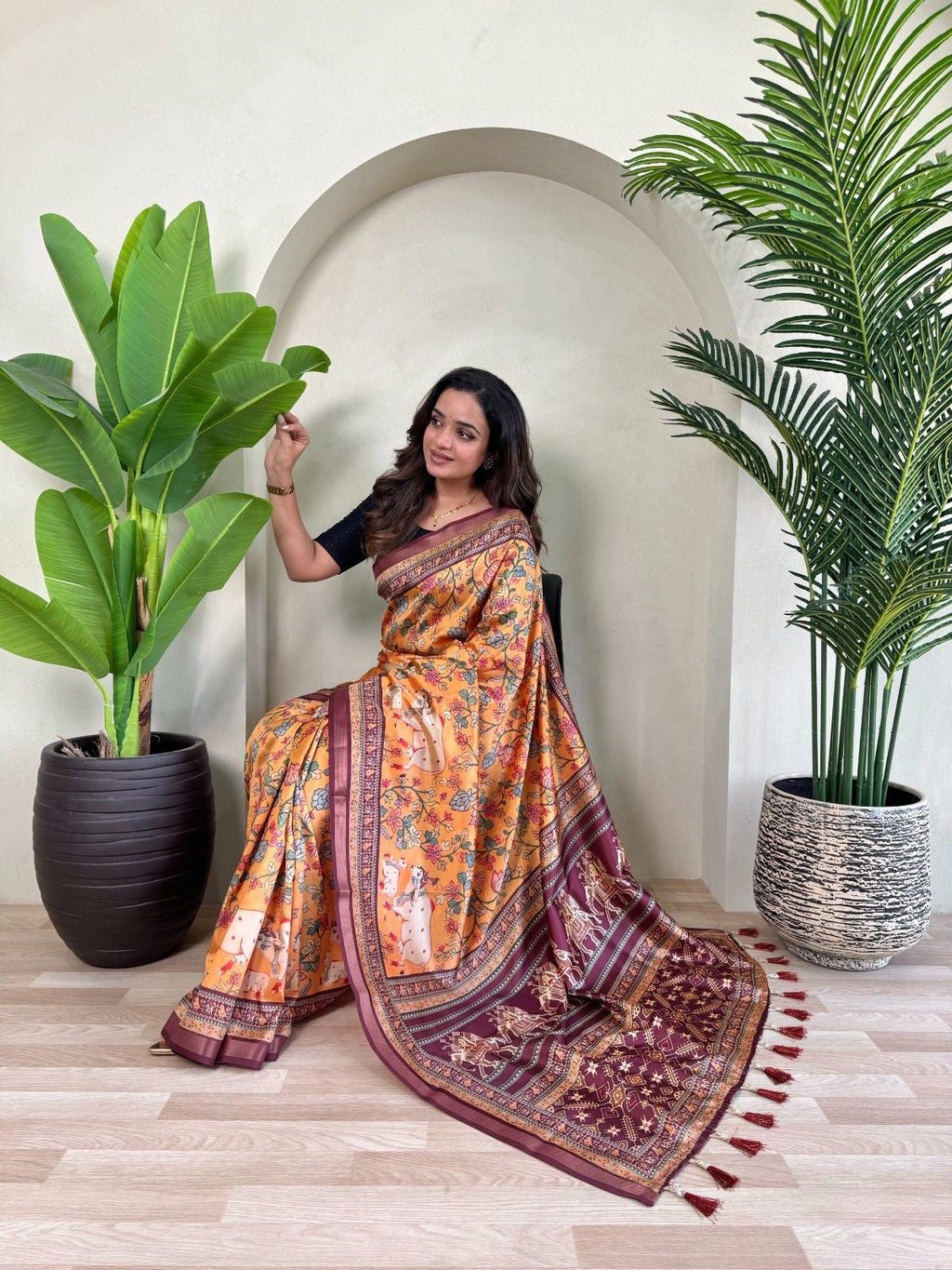 Premium Dola Viscose Saree With Digital Print and Zari border