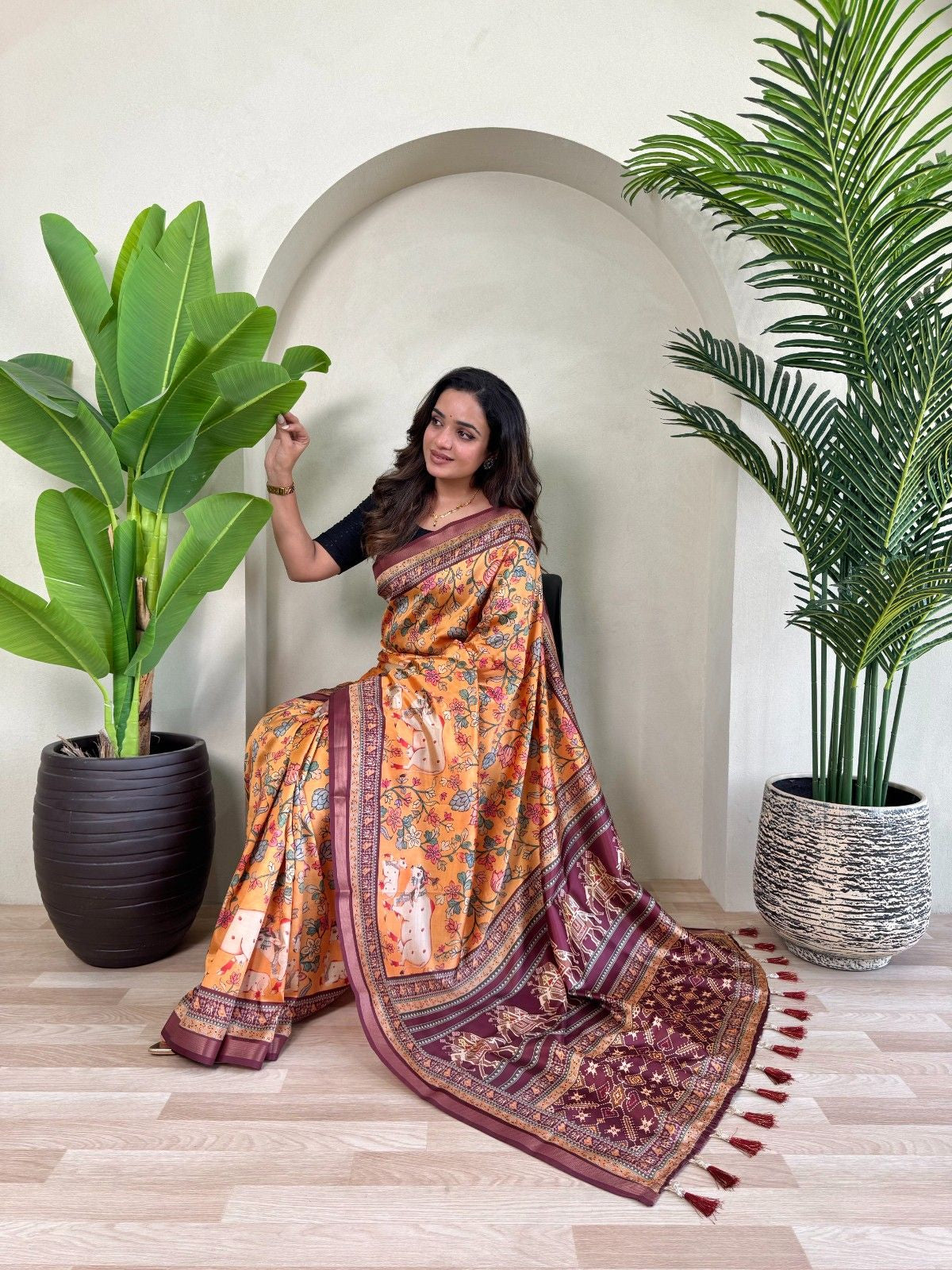 Premium Dola Viscose Saree With Digital Print and Zari border