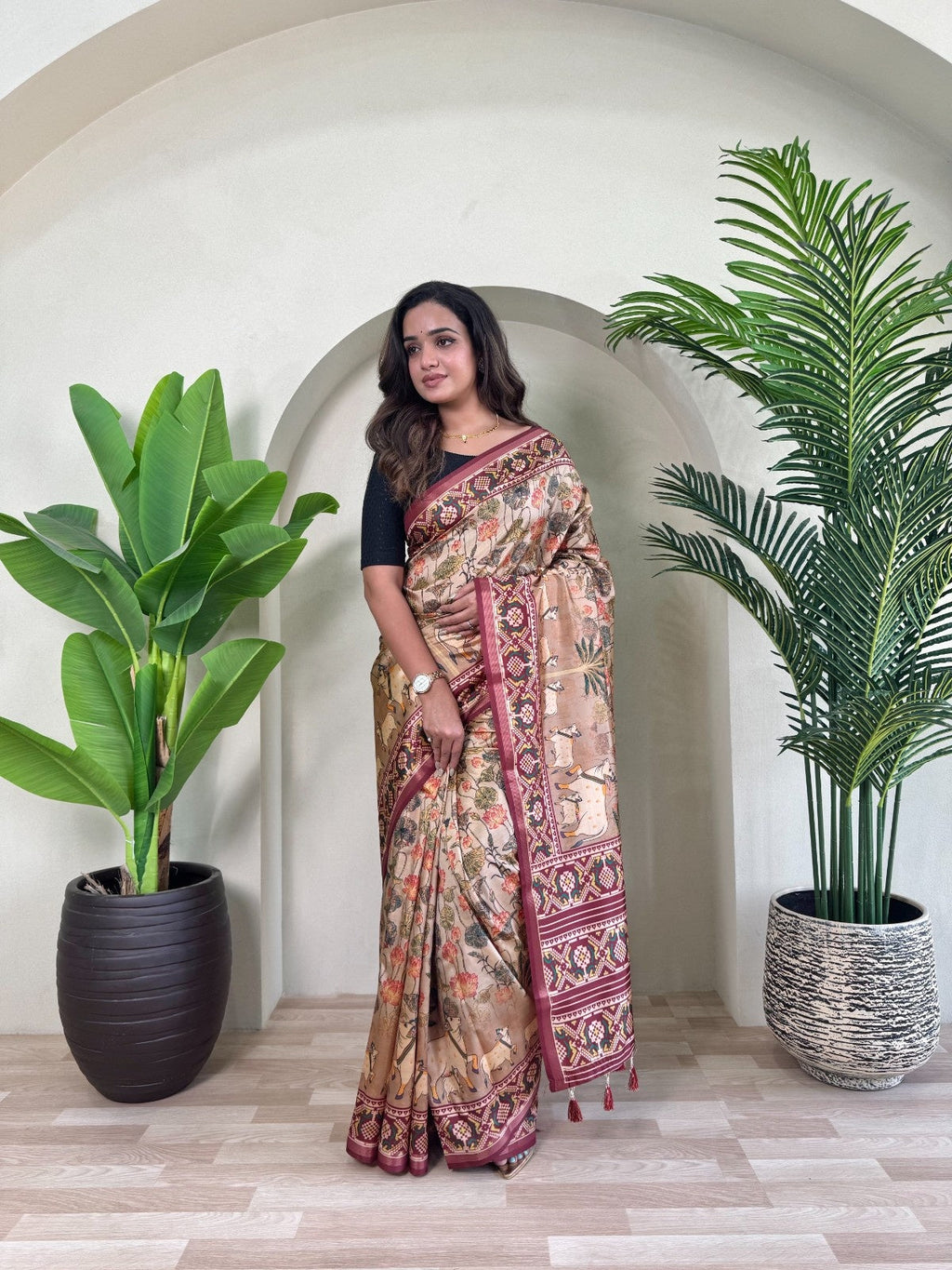 Premium Dola Viscose Saree With Digital Print and Zari border
