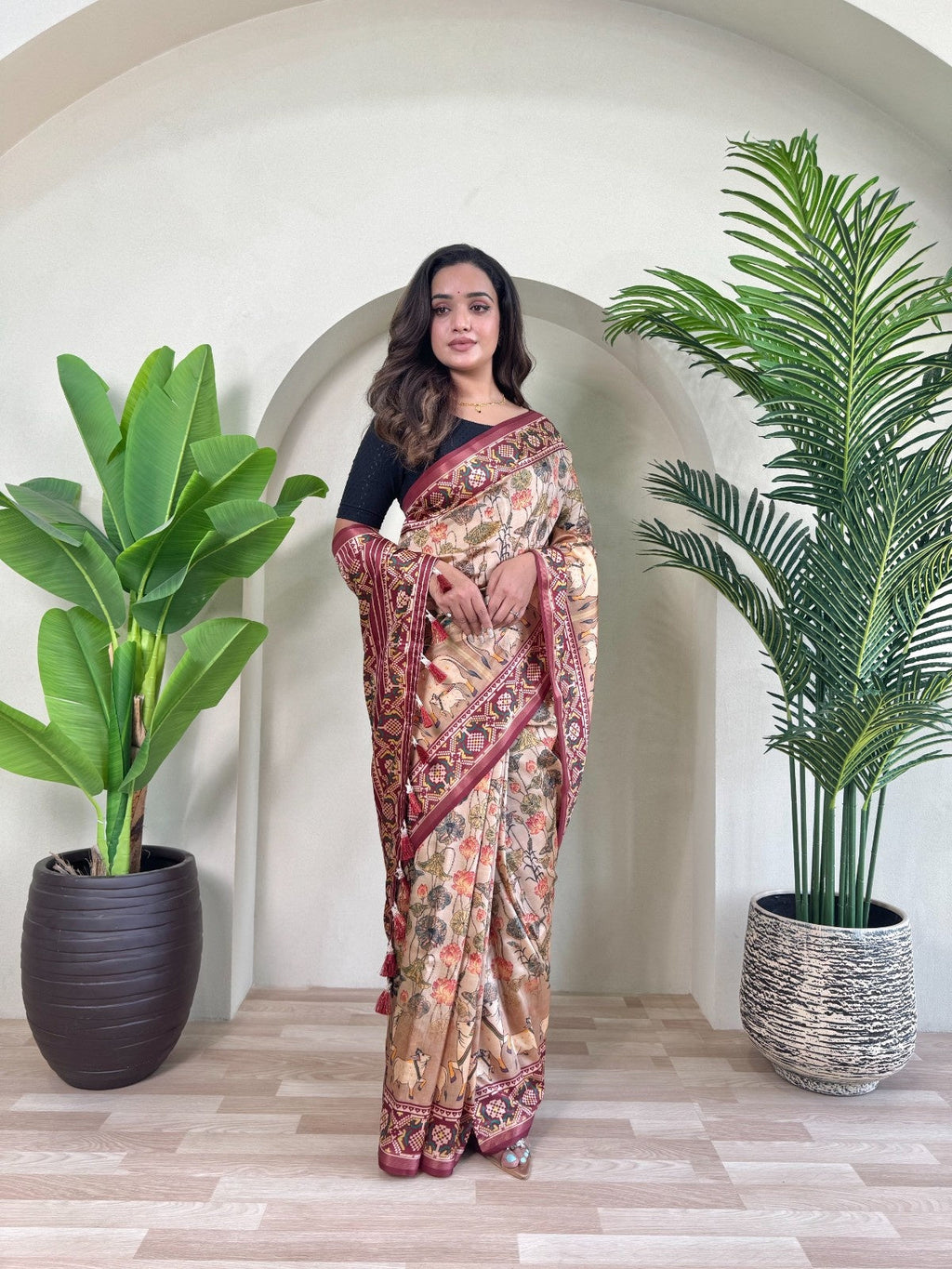 Premium Dola Viscose Saree With Digital Print and Zari border