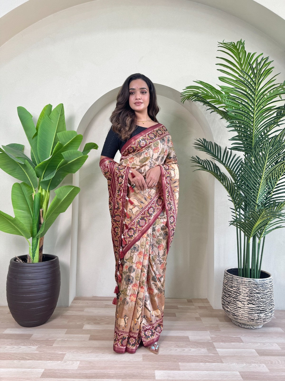 Premium Dola Viscose Saree With Digital Print and Zari border