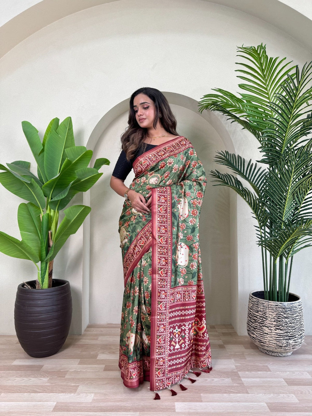 Premium Dola Viscose Saree With Digital Print and Zari border