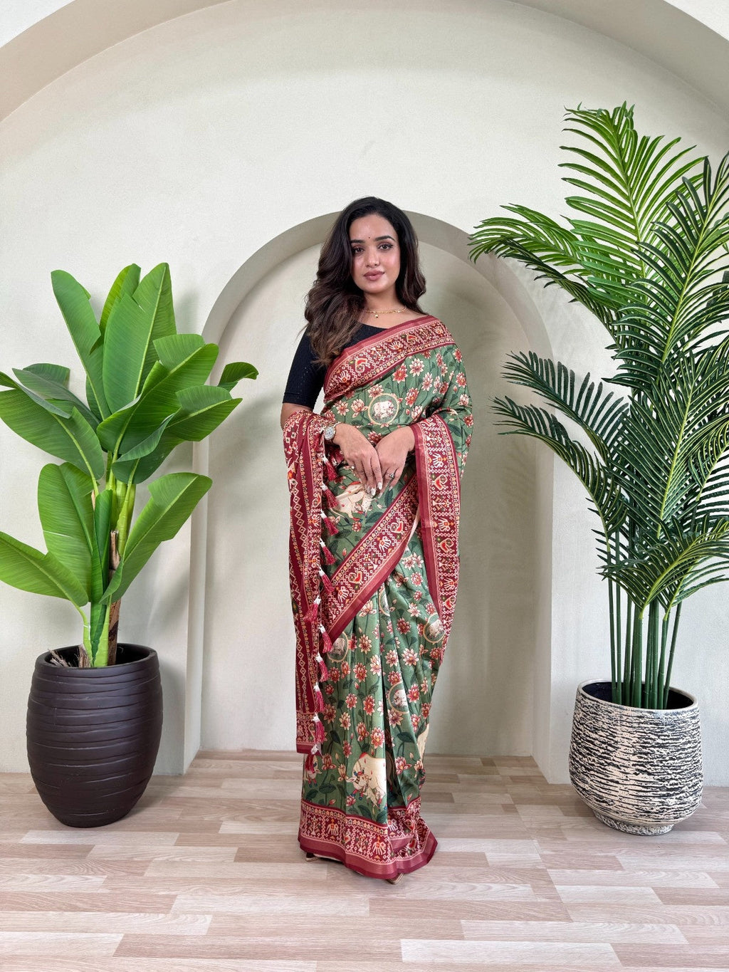 Premium Dola Viscose Saree With Digital Print and Zari border