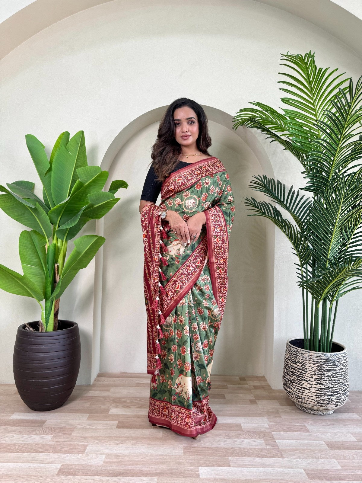 Premium Dola Viscose Saree With Digital Print and Zari border