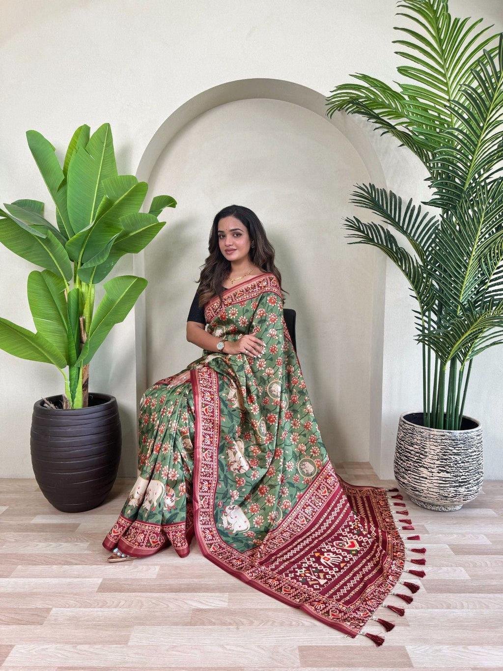 Premium Dola Viscose Saree With Digital Print and Zari border