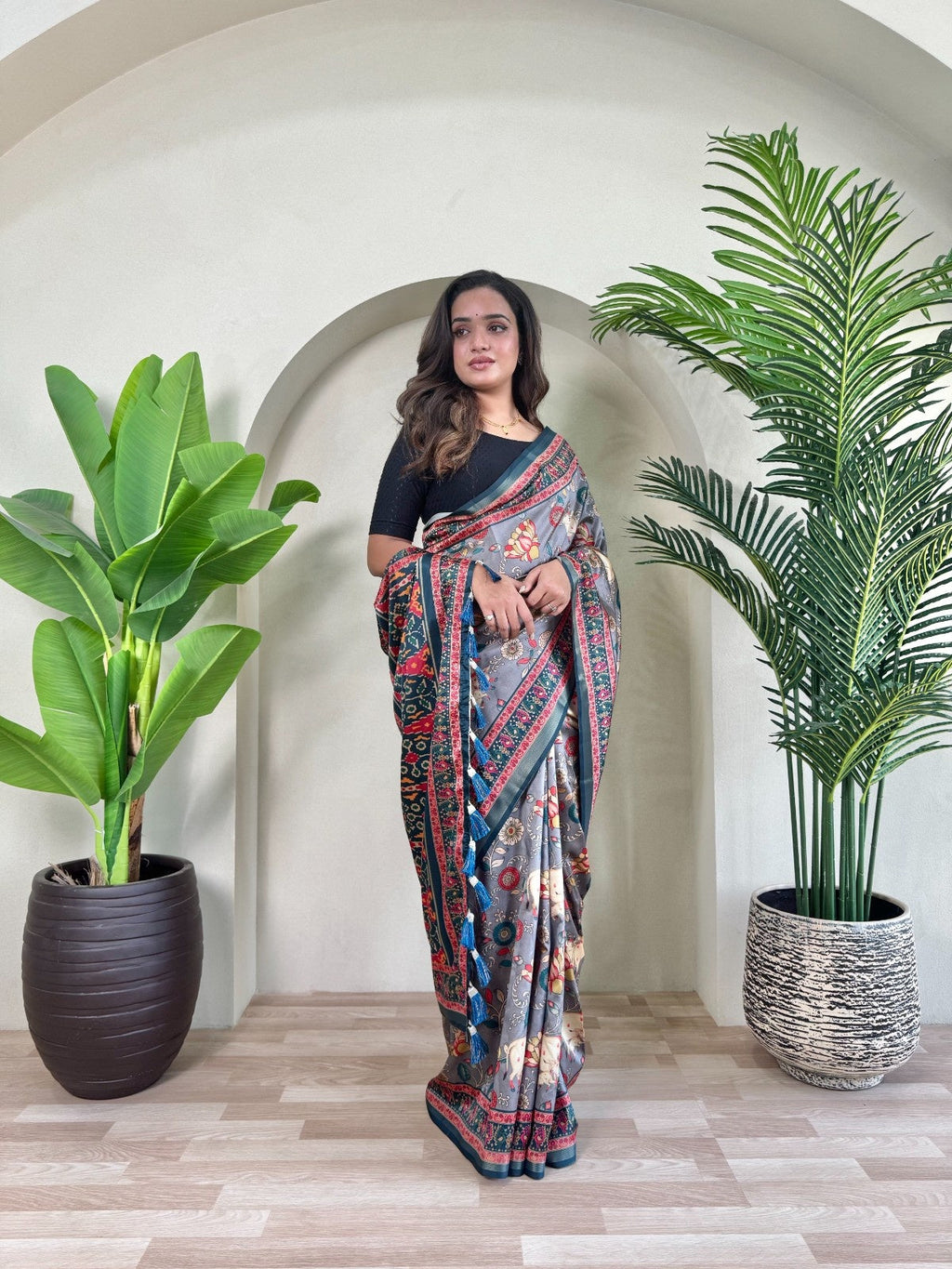 Premium Dola Viscose Saree With Digital Print and Zari border