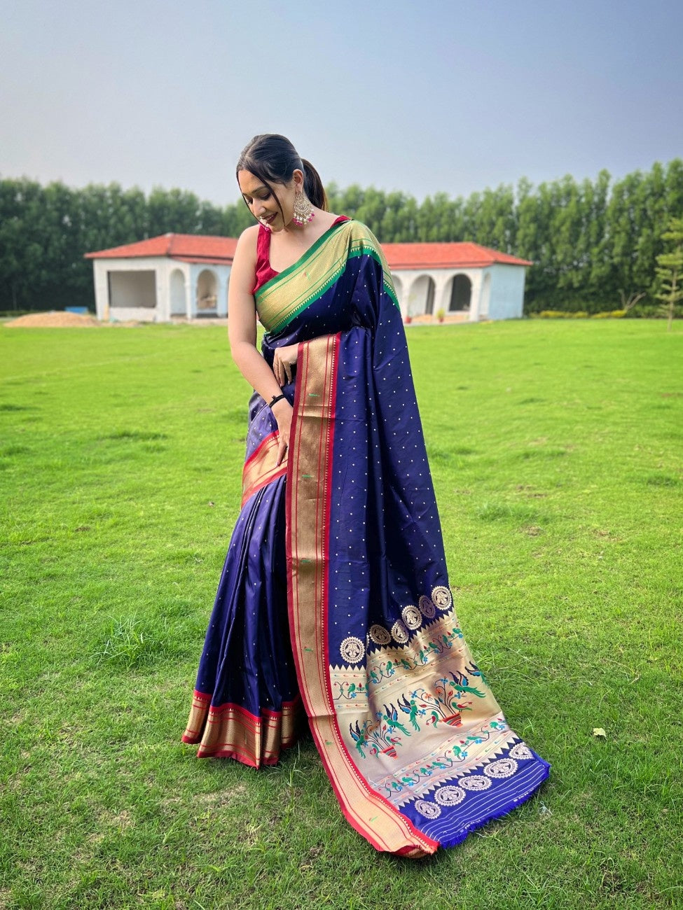 Pure Paithani Silk Saree With Ganga Jamuna Border and heritage weaving