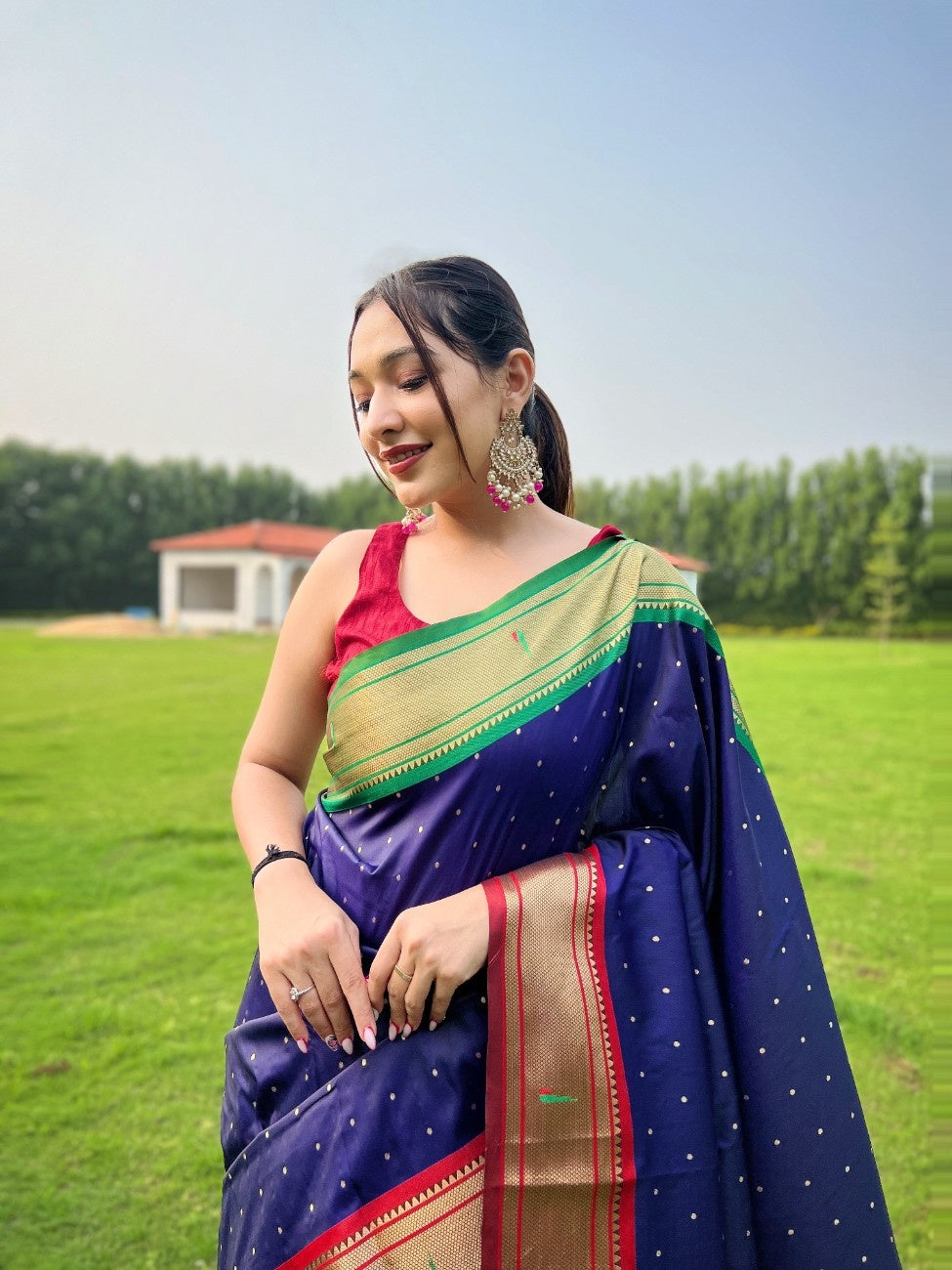 Pure Paithani Silk Saree With Ganga Jamuna Border and heritage weaving