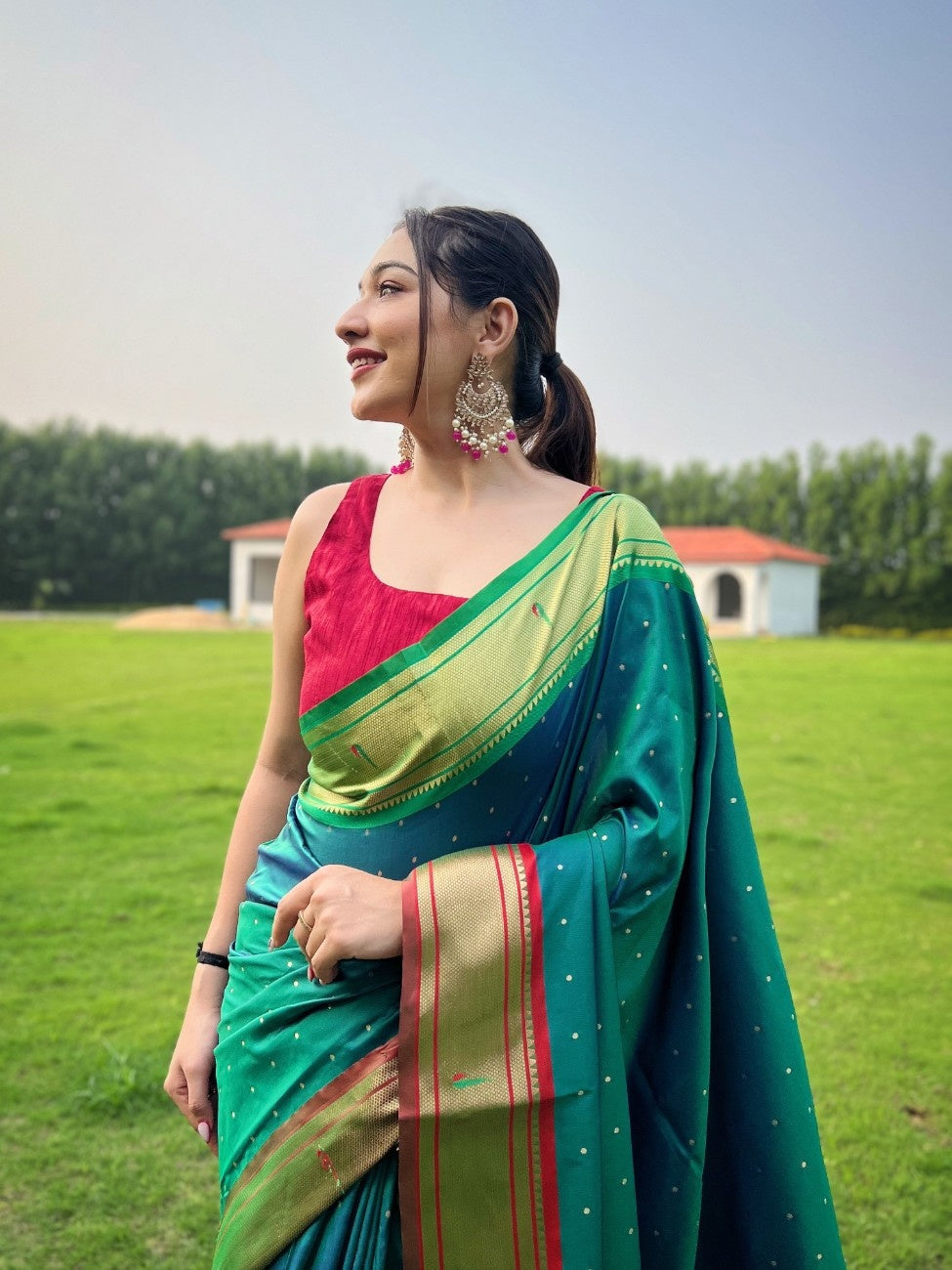 Pure Paithani Silk Saree With Ganga Jamuna Border and heritage weaving