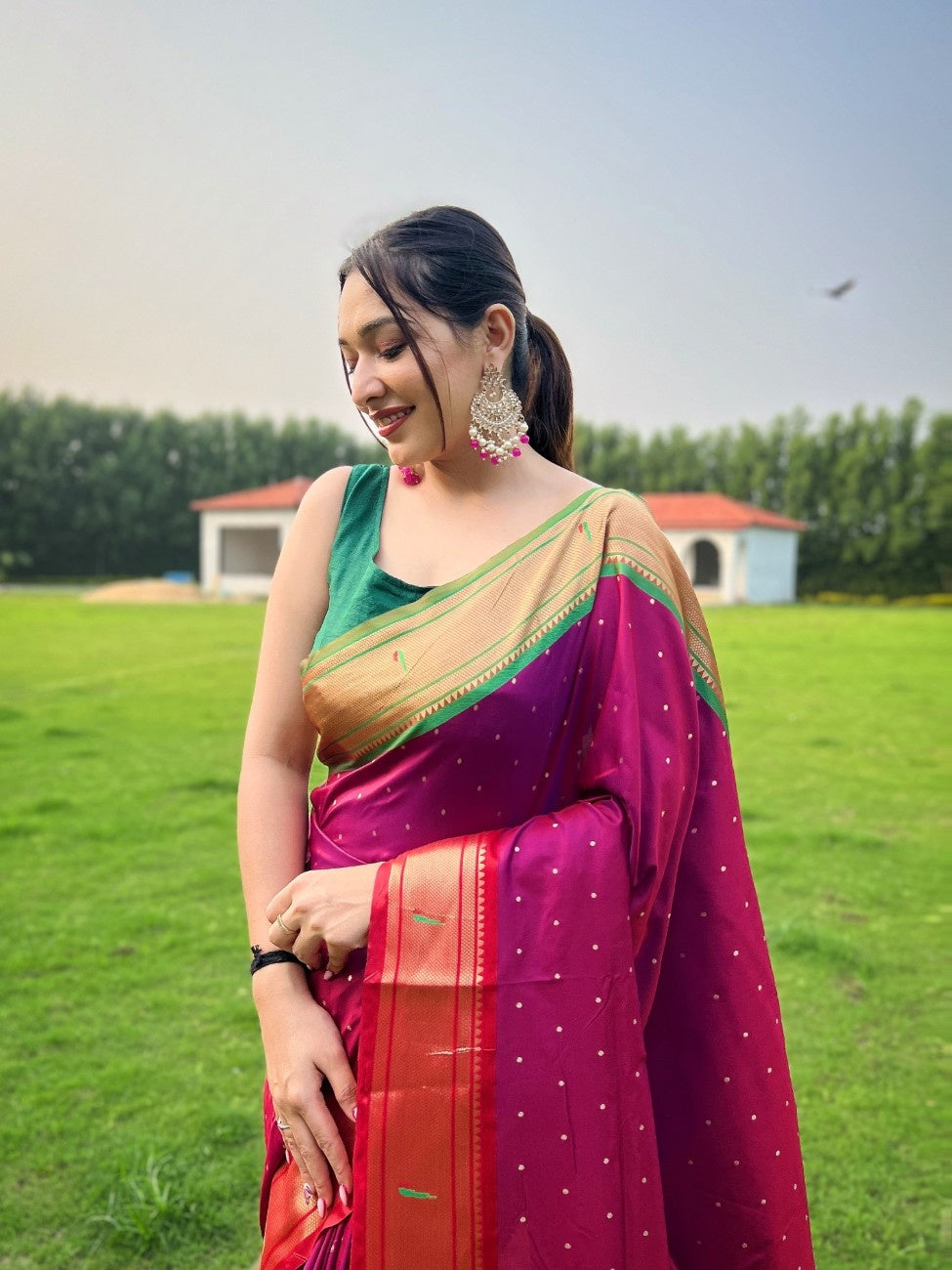 Pure Paithani Silk Saree With Ganga Jamuna Border and heritage weaving