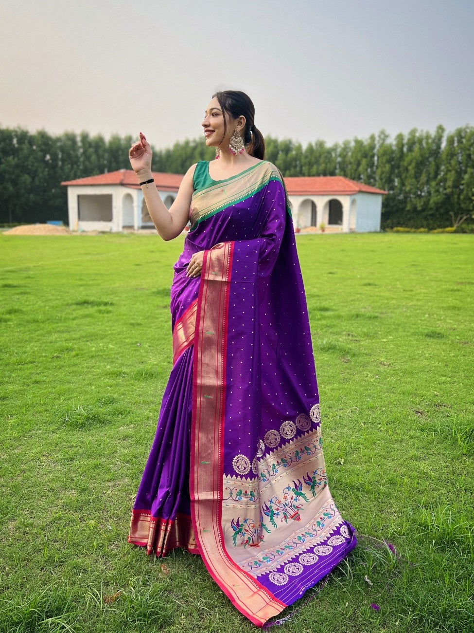 Pure Paithani Silk Saree With Ganga Jamuna Border and heritage weaving