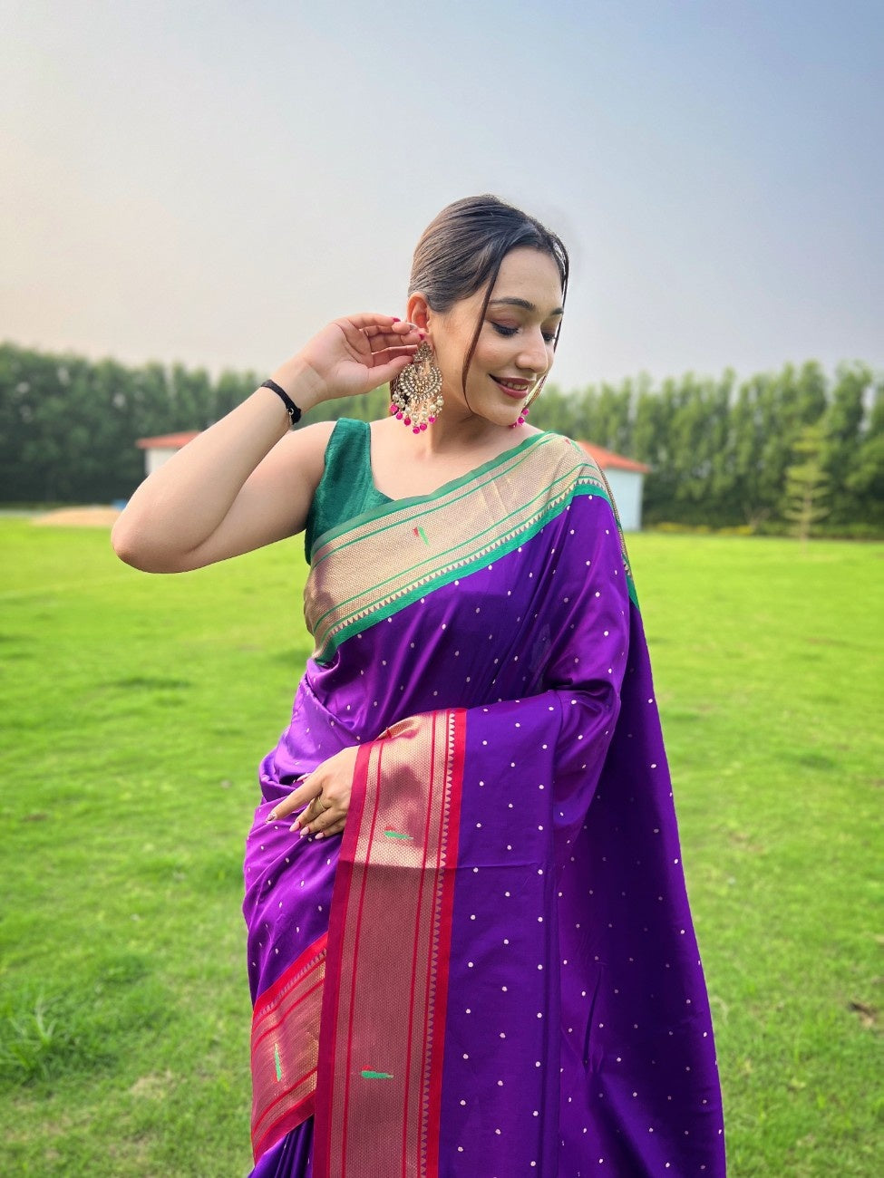 Pure Paithani Silk Saree With Ganga Jamuna Border and heritage weaving