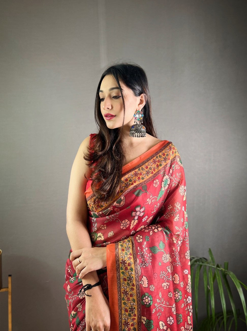 Pure Malai Cotton Saree with Katha Print