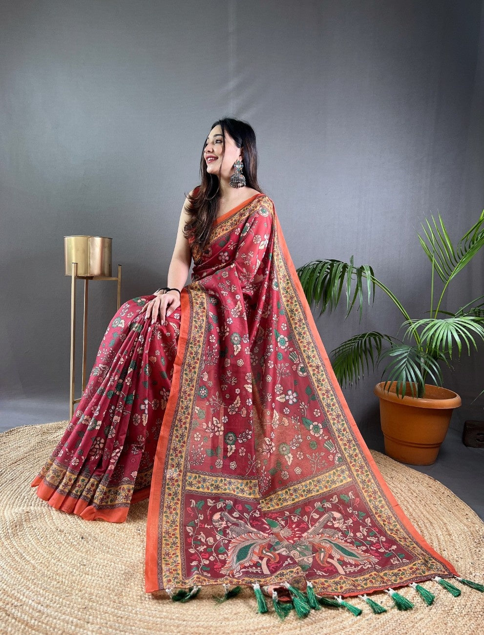 Pure Malai Cotton Saree with Katha Print
