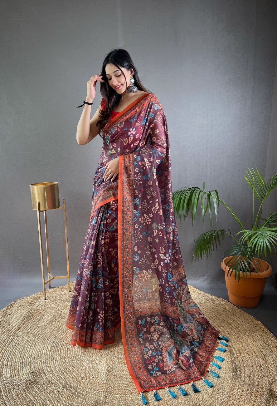 Pure Malai Cotton Saree with Katha Print