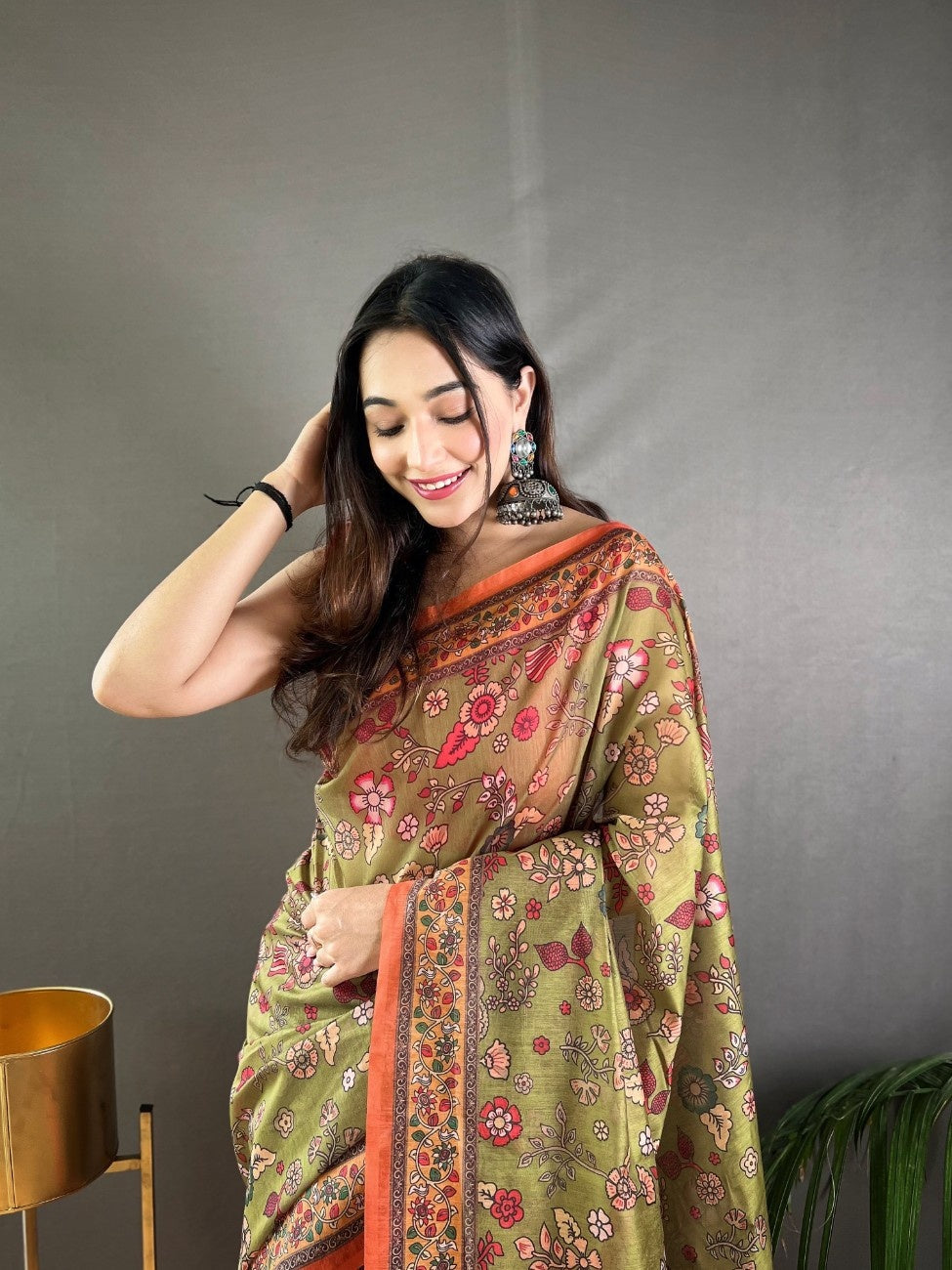 Pure Malai Cotton Saree with Katha Print