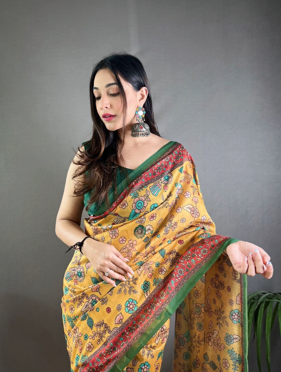 Pure Malai Cotton Saree with Katha Print