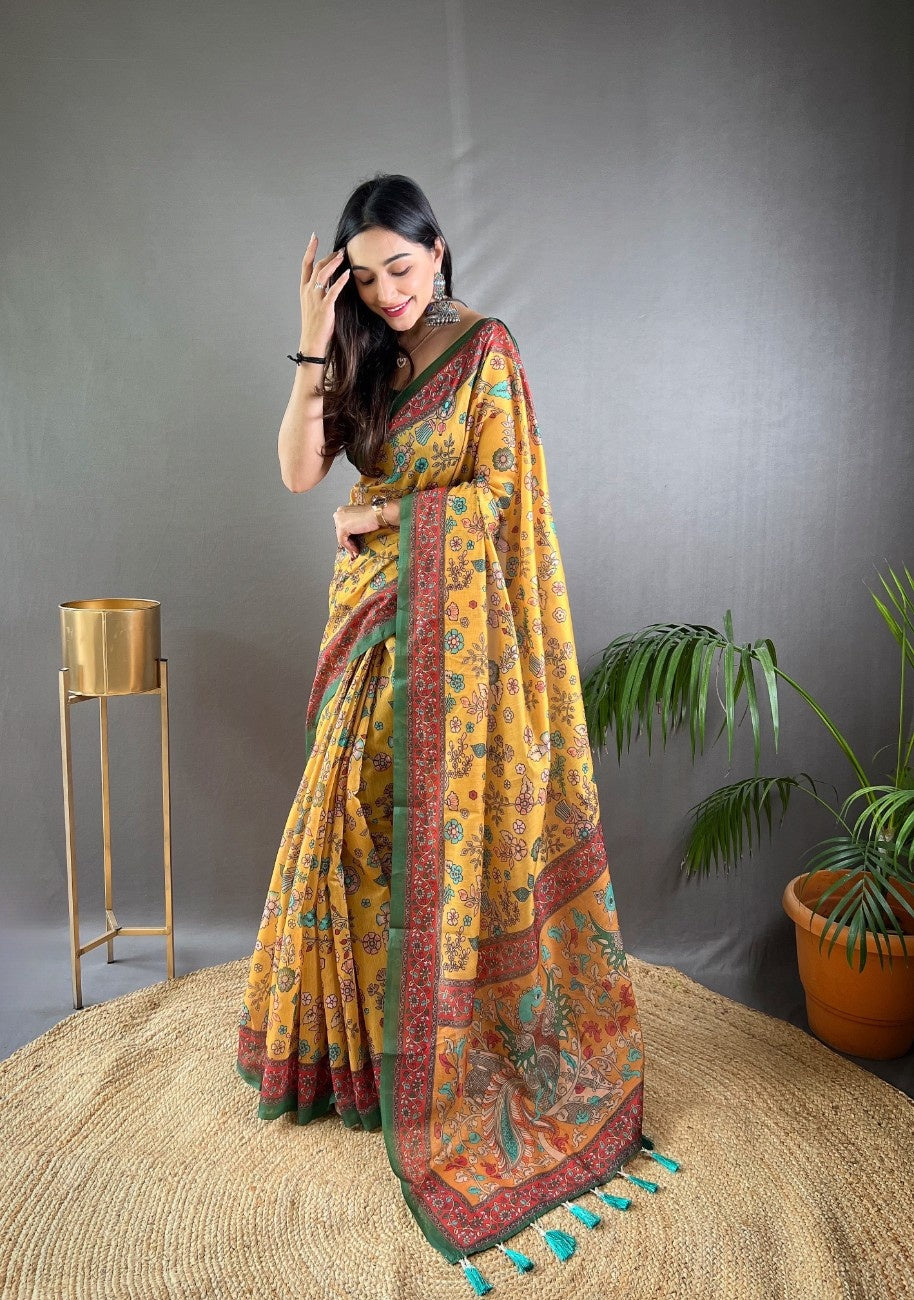 Pure Malai Cotton Saree with Katha Print