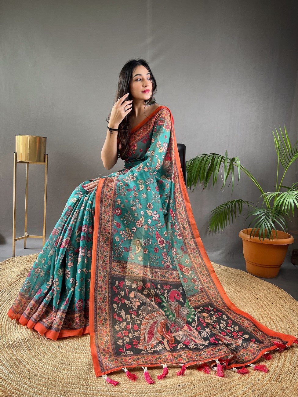 Pure Malai Cotton Saree with Katha Print