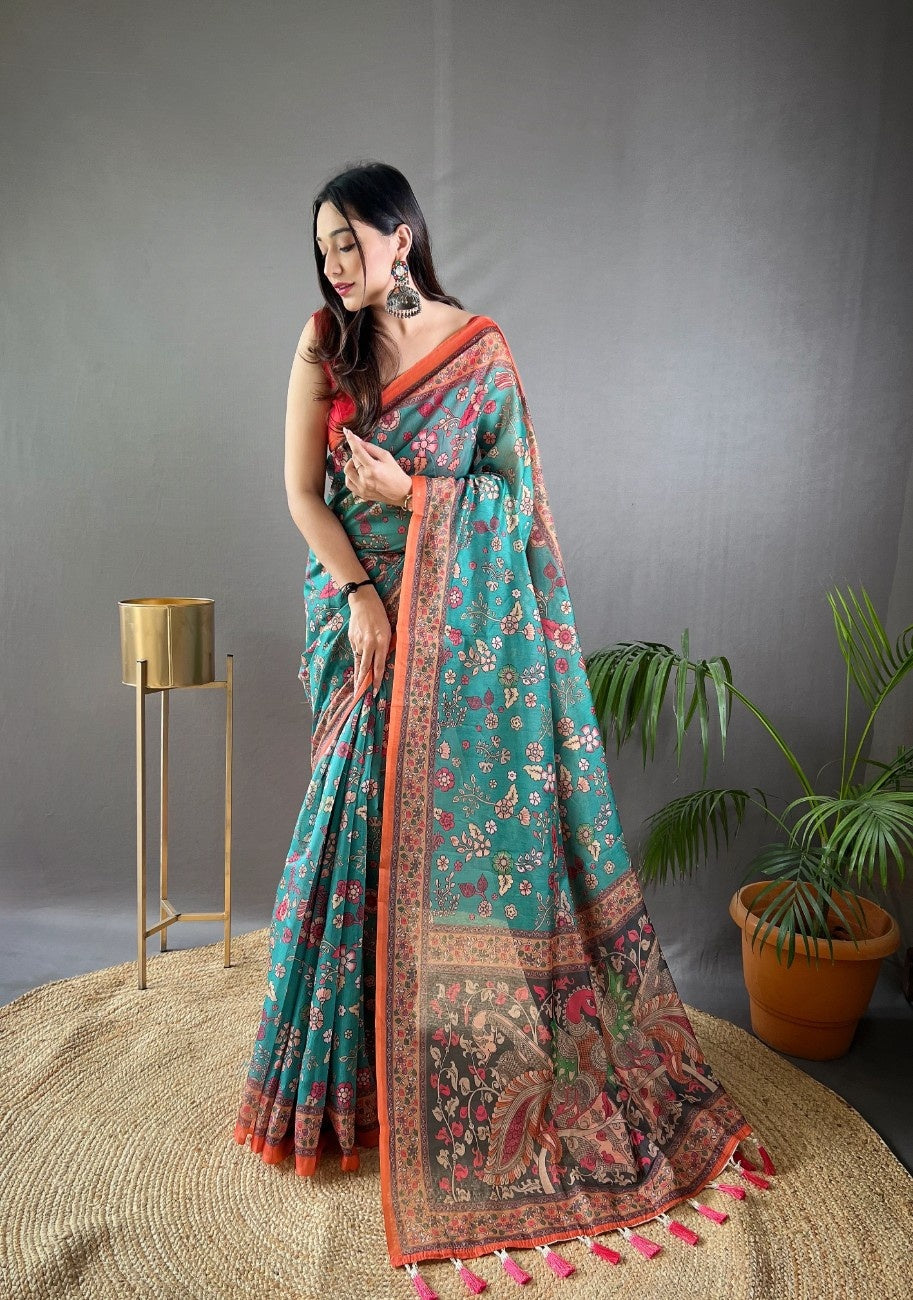 Pure Malai Cotton Saree with Katha Print