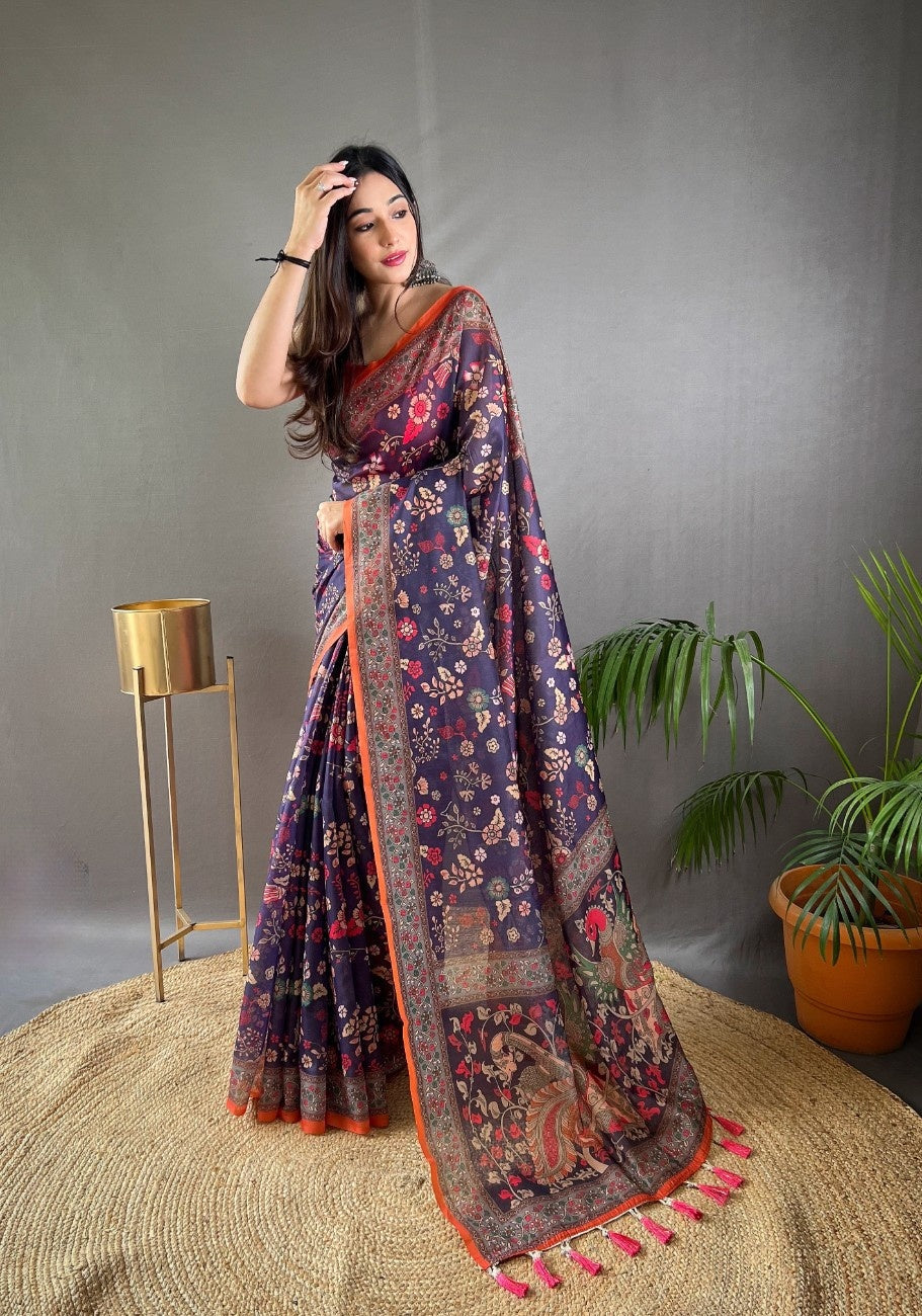 Pure Malai Cotton Saree with Katha Print