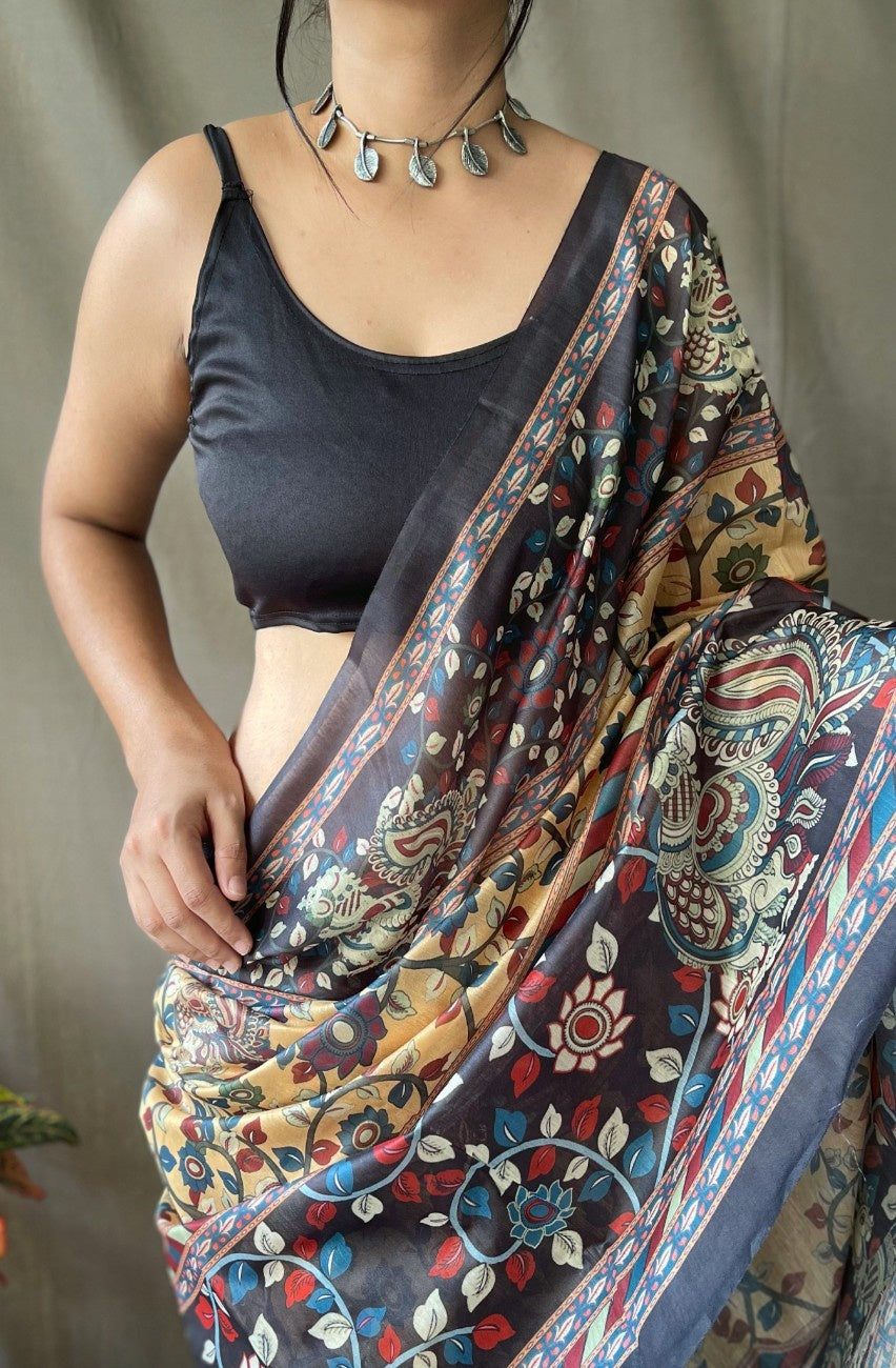 Cotton Sarees With Kalamkari Digital Print