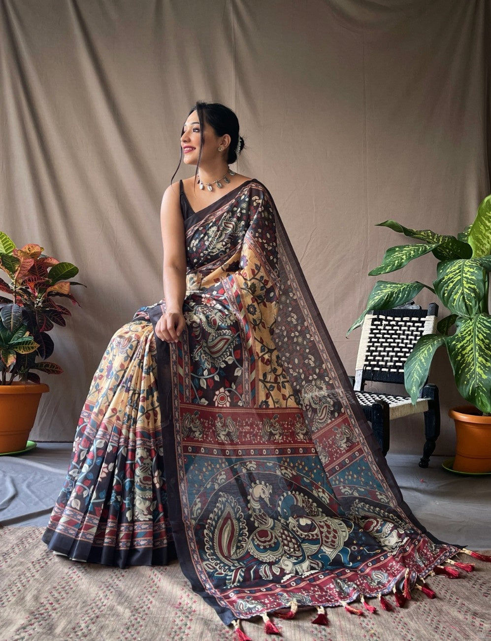 Cotton Sarees With Kalamkari Digital Print