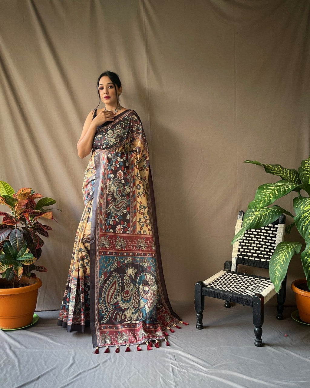 Cotton Sarees With Kalamkari Digital Print