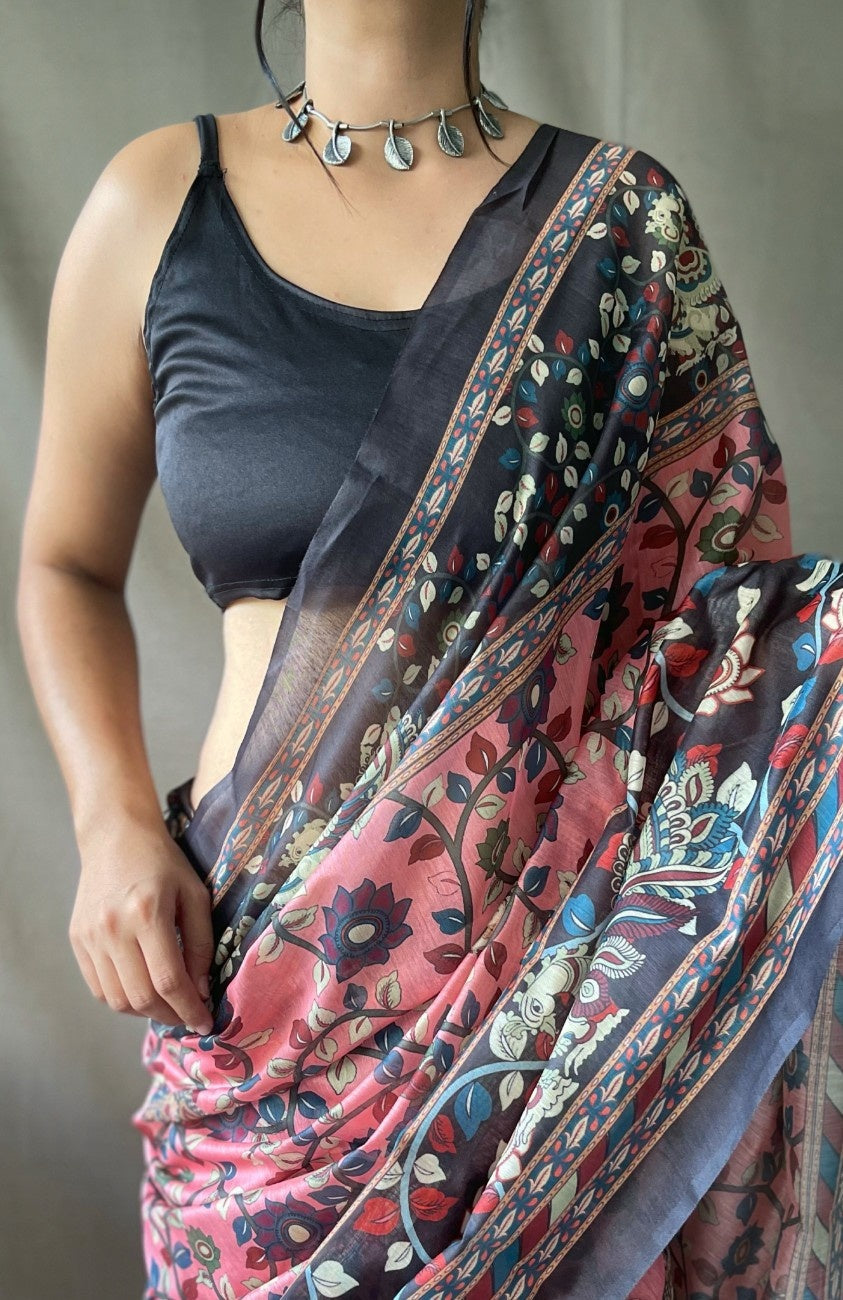 Cotton Sarees With Kalamkari Digital Print
