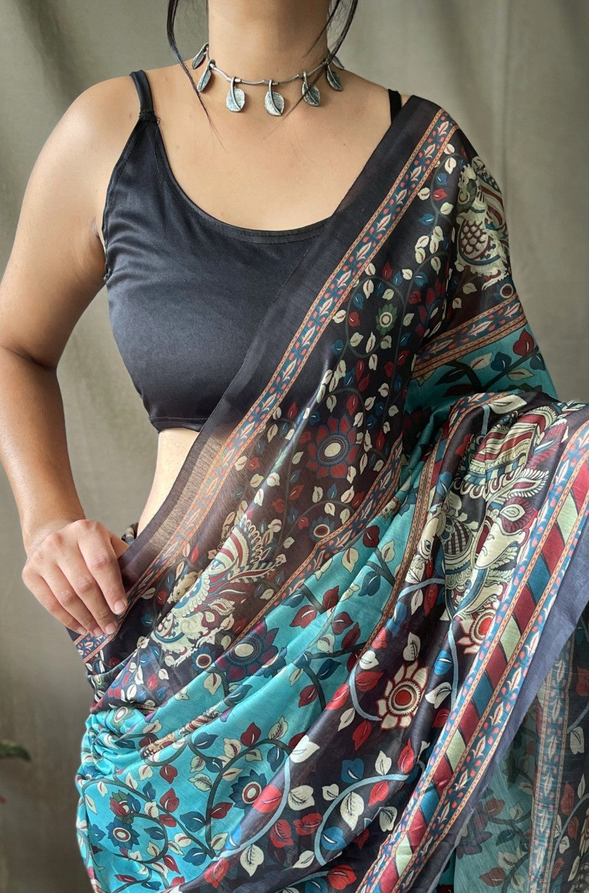 Cotton Sarees With Kalamkari Digital Print