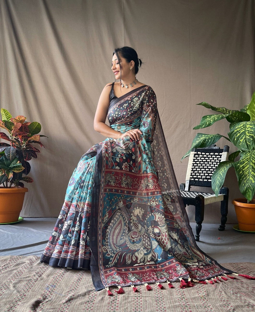 Cotton Sarees With Kalamkari Digital Print