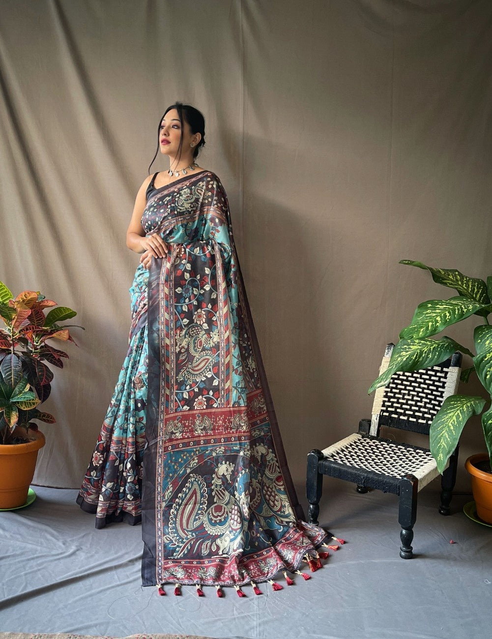 Cotton Sarees With Kalamkari Digital Print