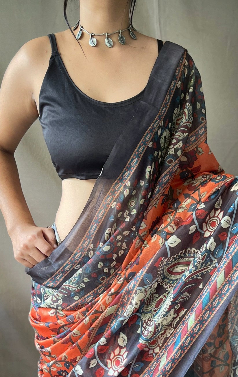 Cotton Sarees With Kalamkari Digital Print