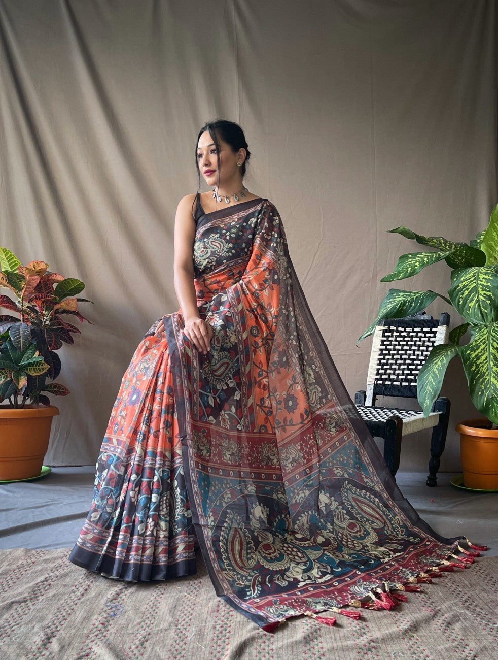 Cotton Sarees With Kalamkari Digital Print
