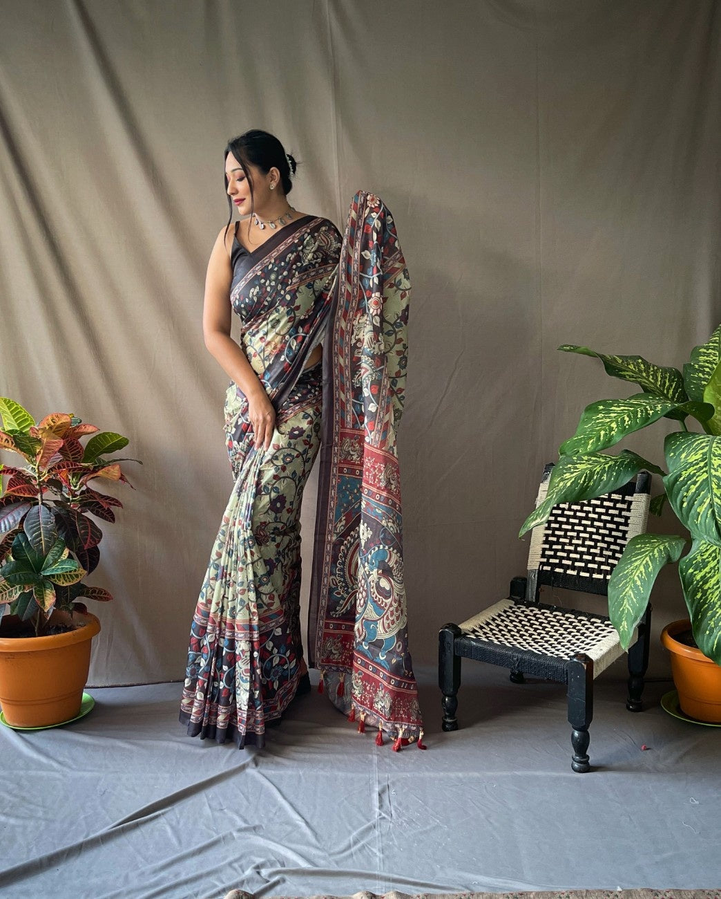 Cotton Sarees With Kalamkari Digital Print