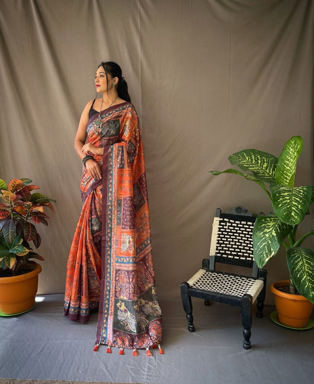 Cotton Sarees With Kalamkari Digital Print