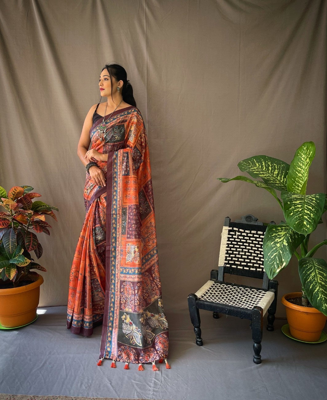 Cotton Sarees With Kalamkari Digital Print