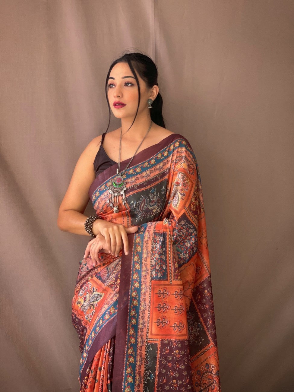 Cotton Sarees With Kalamkari Digital Print
