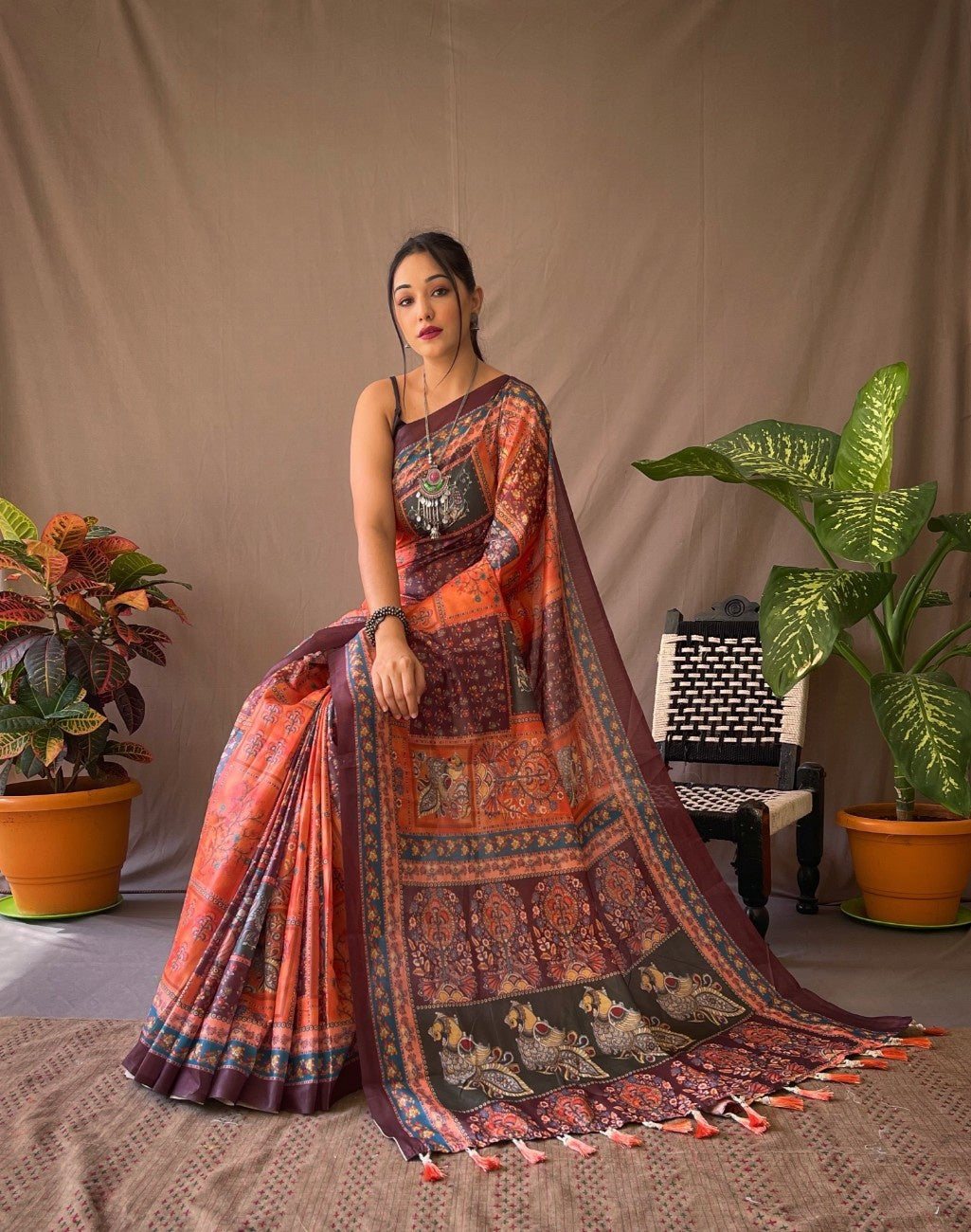 Cotton Sarees With Kalamkari Digital Print