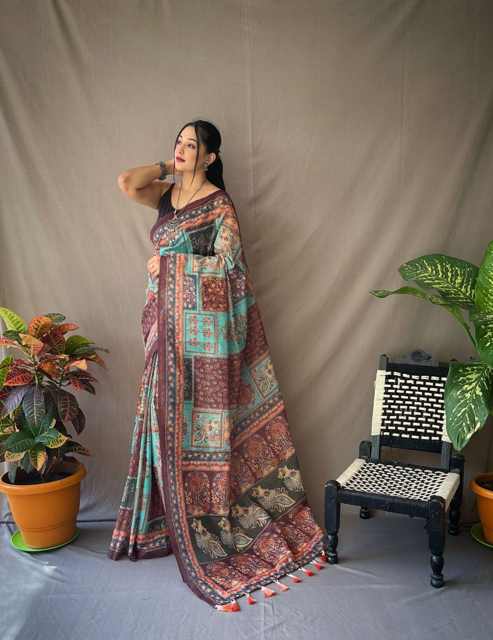 Cotton Sarees With Kalamkari Digital Print