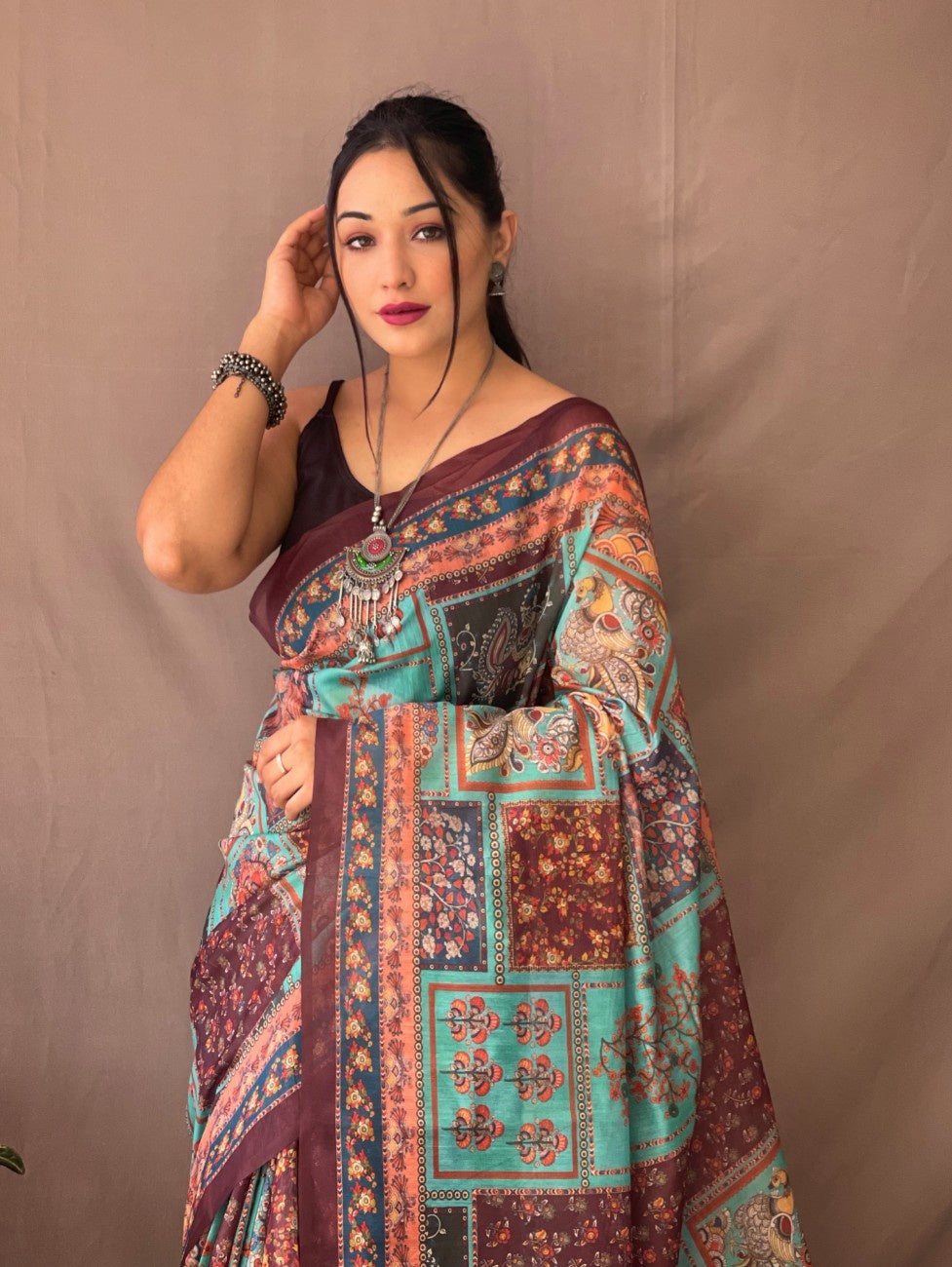 Cotton Sarees With Kalamkari Digital Print