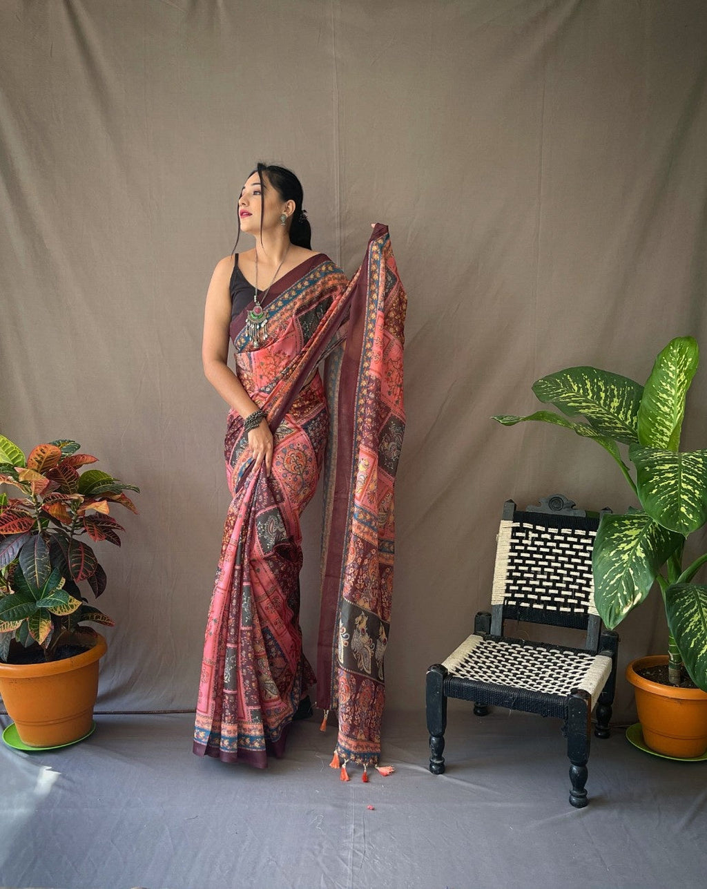 Cotton Sarees With Kalamkari Digital Print