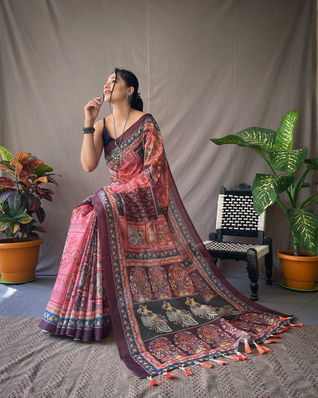 Cotton Sarees With Kalamkari Digital Print