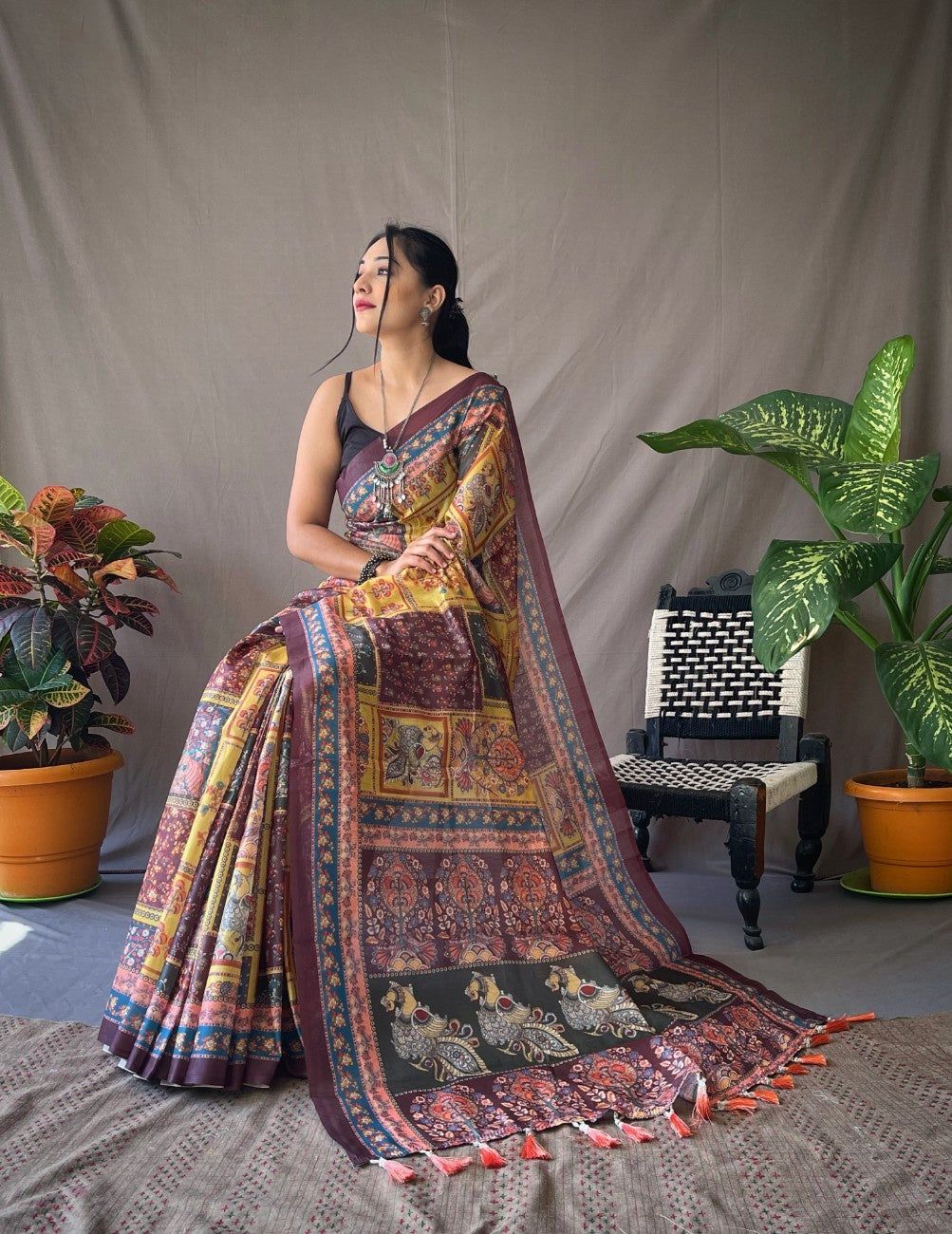 Cotton Sarees With Kalamkari Digital Print